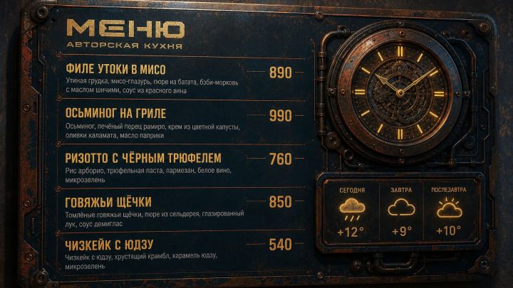 Меню борд. бар. киберпанк стиль.