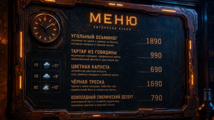 Меню борд. бар. киберпанк стиль.