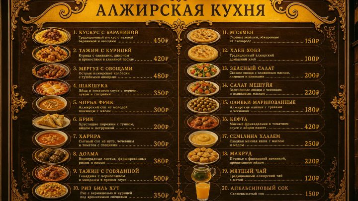 Меню борд. автомат-кафе. барокко стиль.