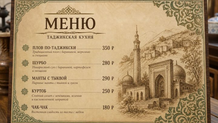 Меню борд. кафе. восточный стиль.