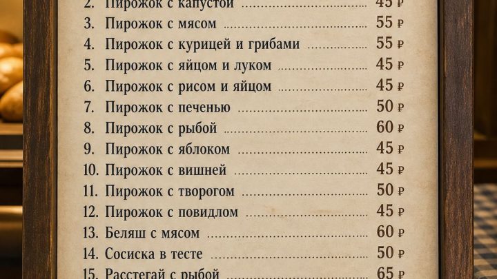 Меню борд. пирожковая. европейский стиль.
