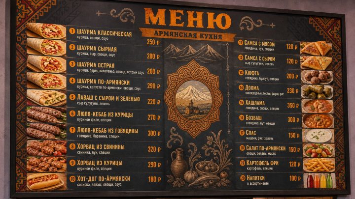 Меню борд. шаурмичная. кавказский стиль.