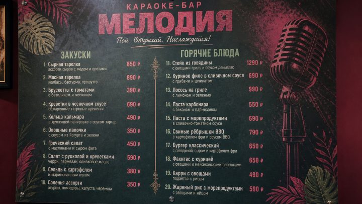 Меню борд. караоке-бар. материал-дизайн стиль.
